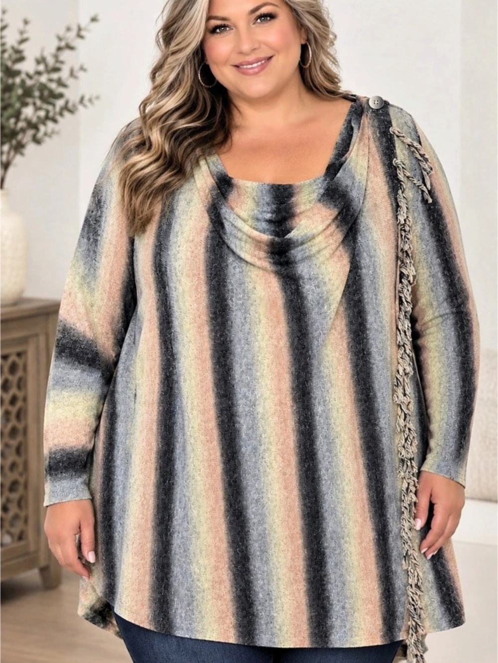 Est. 1946 Striped Tunic in Gray & Pink Size 2X